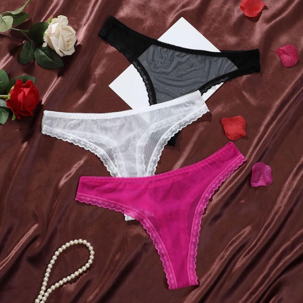 Low Waist Mesh Briefs Women One-piece Romantic T Panties Mesh Sheer Lace Thong  Ladies Girls Gift