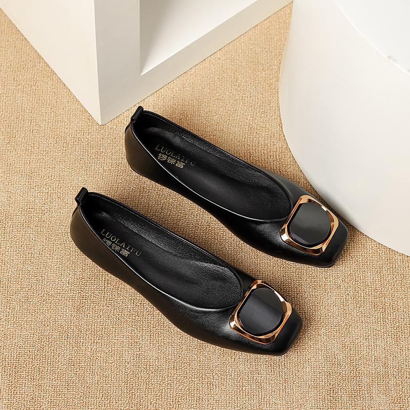 Ležérní balerínky pro ženy Pohodlné balerínky uzavřená čtvercová špička Pracovní neklouzavá obuv Dámská lehká vycházková obuv z PU kůže