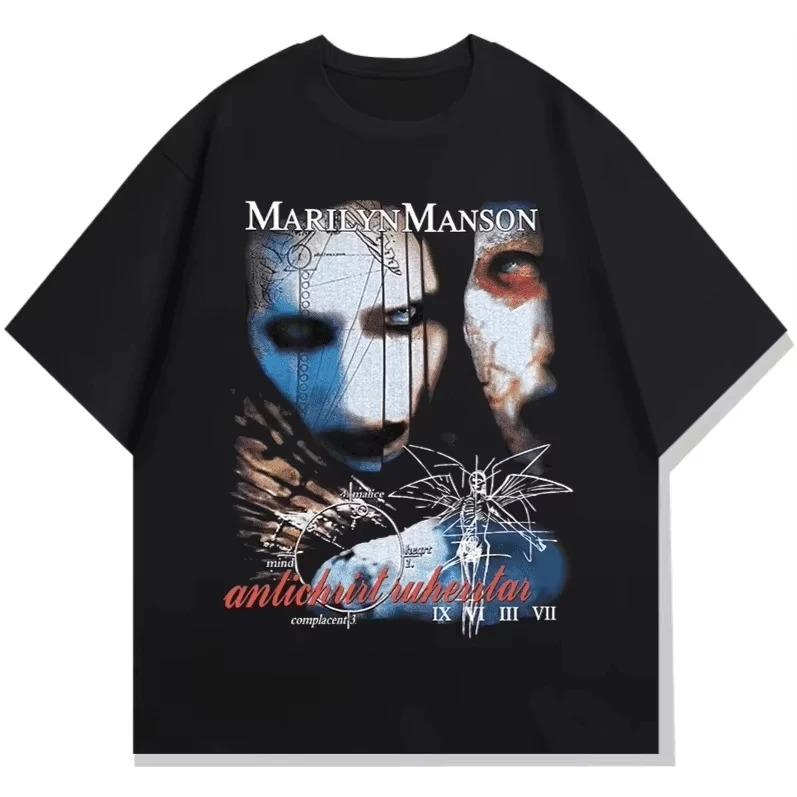 Gothic Rock Marilyn Manson Fan T-Shirts Vintage Death Hype T-Shirts Herren Damen Oversize Y2k 90er Reine Baumwolle Streetwear Kleidung Oberteile