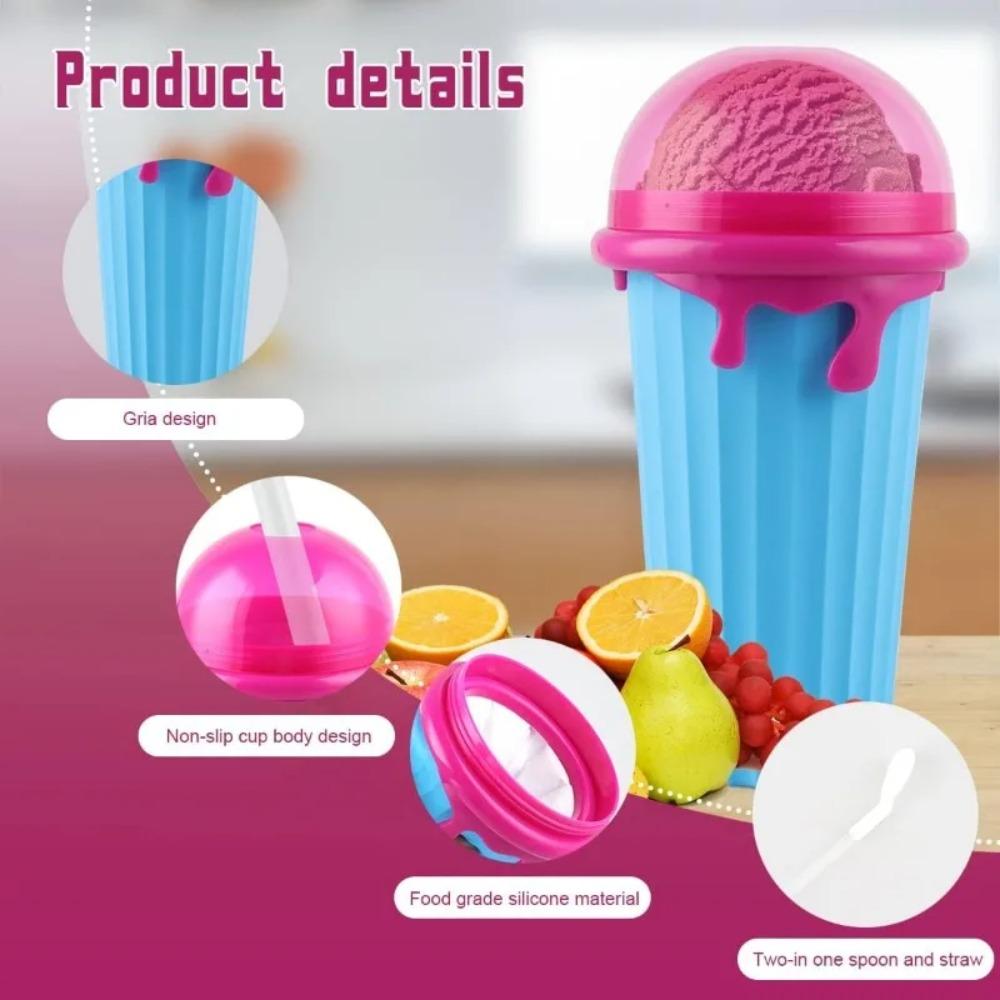 Ice Cream Shape Slushy Cup with Straw Spoon Smoothies Making Cup Homemade Squeeze Cup  Kids
