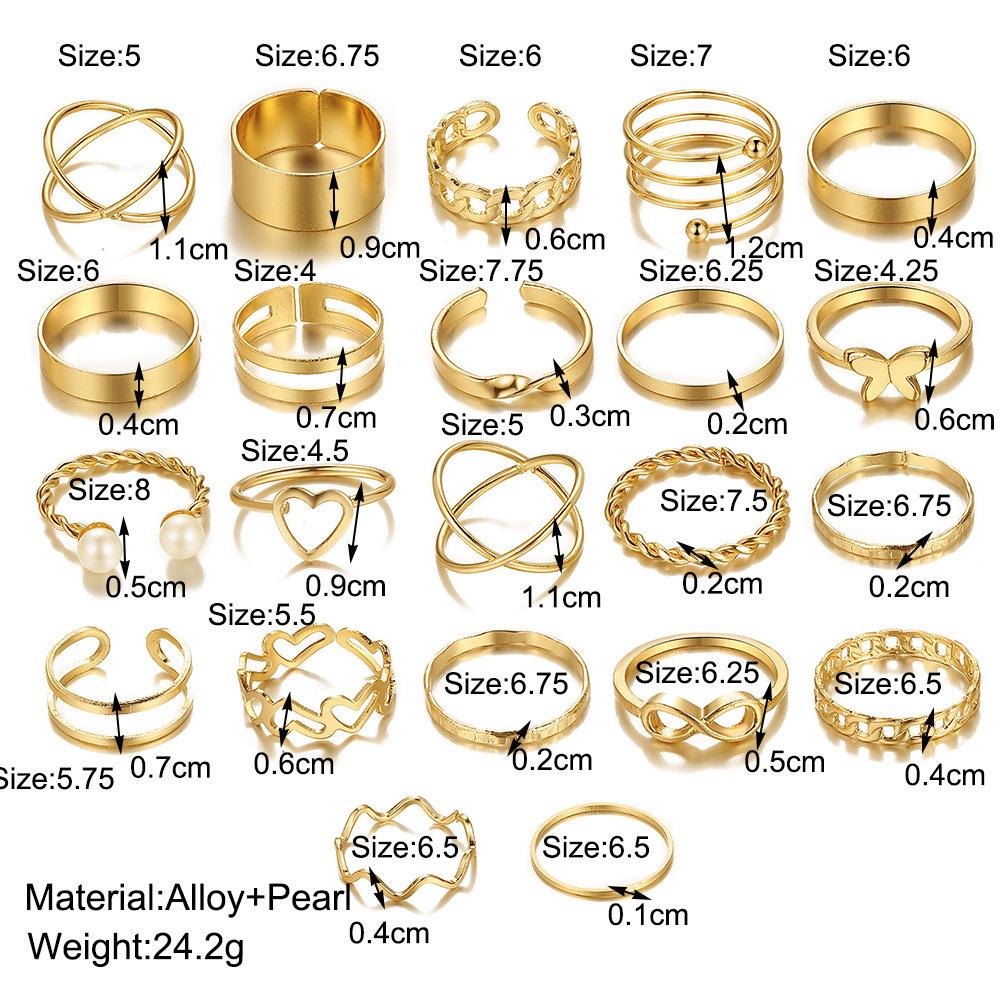 22-Piece Women's Ring Set: Star, Moon, Butterfly, Geometric, Heart Designs