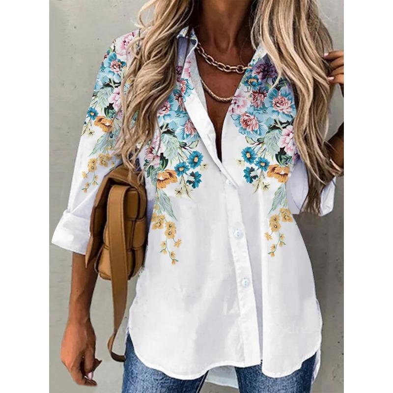 Fashion Casual Long Sleeve Women Shirt All-match Loose Shirt Women Temperament Printed Top