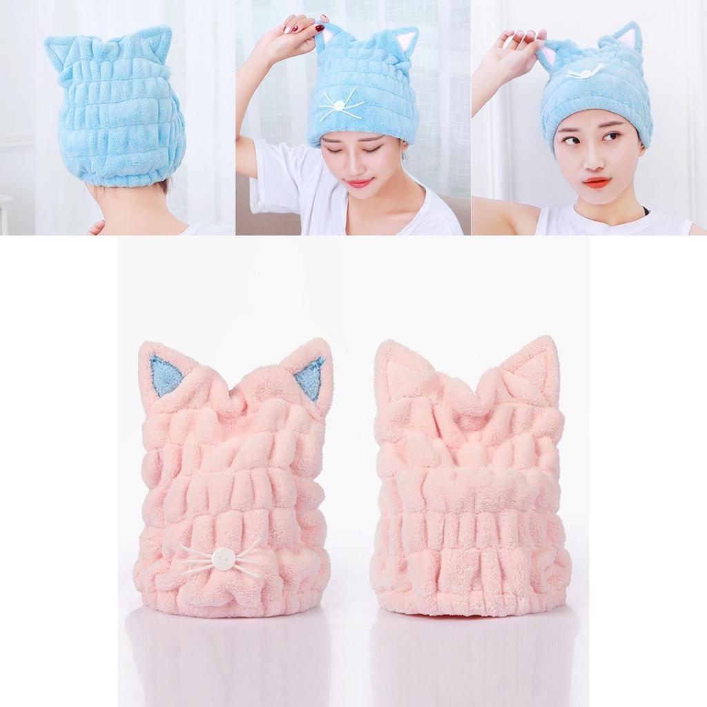 Adjustable Hair Drying Cap Hair Wrap Towel Featuring Cute Cat Ears Design**