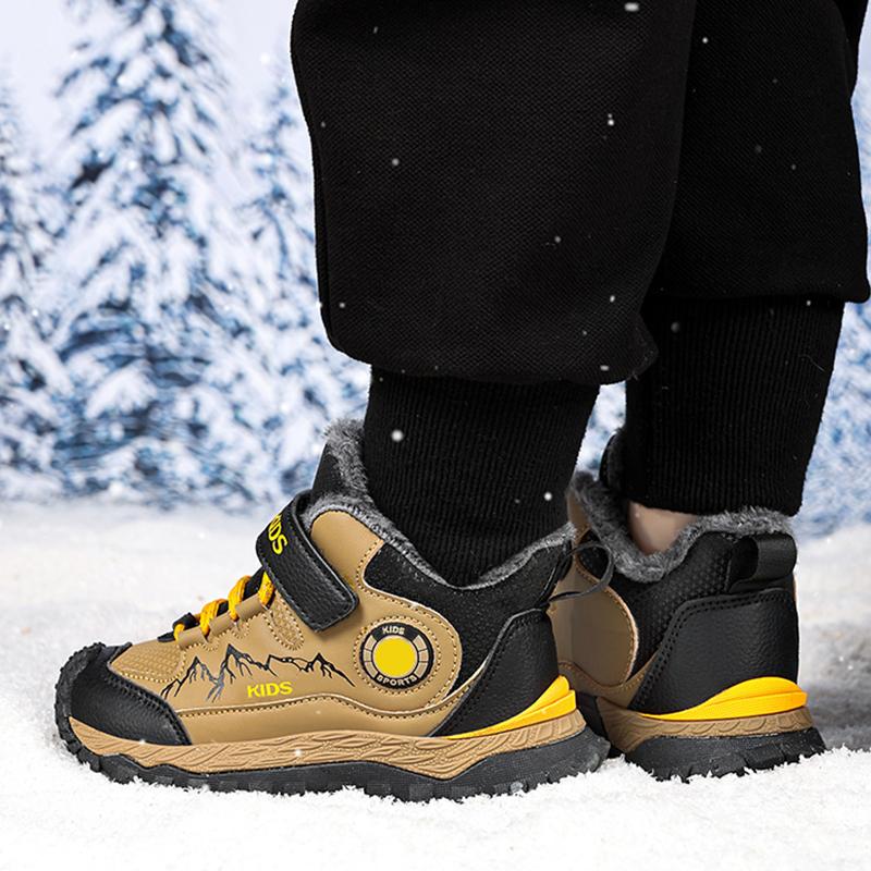 Winter Children's Fashionable Fleece Warm Outdoor High Top Cotton Boots Snow Boots Hiking Cotton Shoes 30-40