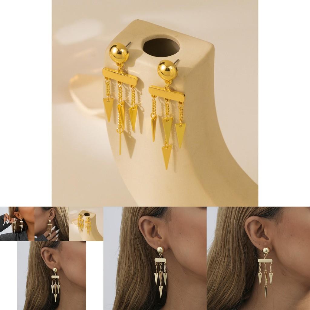 Fashionable Women's Alloy Geometric Tassel Earrings Chic Asymmetric Gold Finish