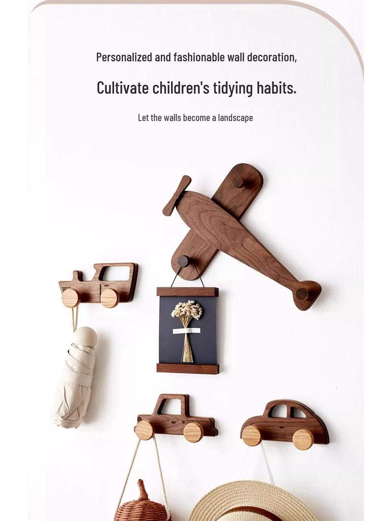 No-Drill Wall-Mounted Solid Wood Hook for Children's Room - Perfect for Coats, Hats & More
