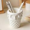 Nostalgie 3D Printed Ice Cream Cone Pen Holder, Waffle Base And Drip Top Desk Organizer, Multi-functional Pencil Cup for Pens, Marker, Makeup Brushes
