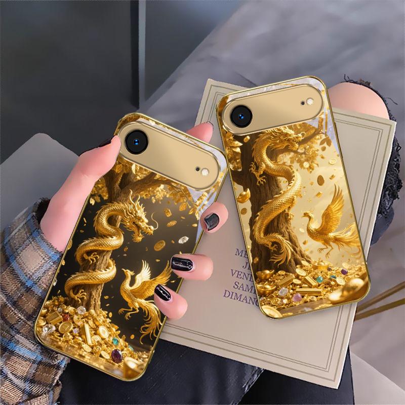 Golden Dragon Coiling For IPhone 17Pro Max 16 17 Pro 15 Pro 14 13 Plus 12 Mini 11Pro Max XR 16E 17 Air Golden glass phone case