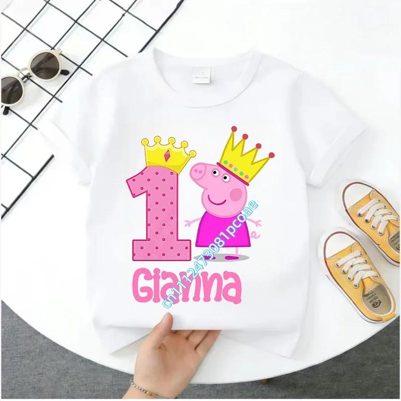 Peppa Pig 1-8 years old children' Polyester short-sleeved boys' sports shirt, girls' casual top with digital print, summer T-shirt