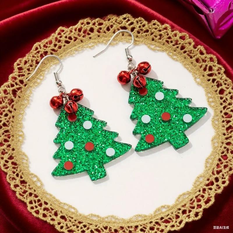 Glocken Weihnachtsbaum Ohrringe Flaches Acryl Europäische und Amerikanische Kreative Weihnachts Ohrringe mit Ketten Glocken