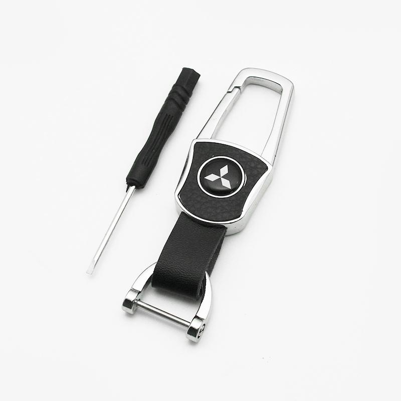For Mitsubishi Outlander ASX Eclipse Cross Pajero Lancer 3D Metal Leather Car Styling Keychain Key Rings Key Holder Accessories