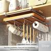 Kitchen Under Cabinet Hanging Organizer Rack with Hooks Multi-Purpose Holder for Paper Towel Cutting Board & Pot Lids