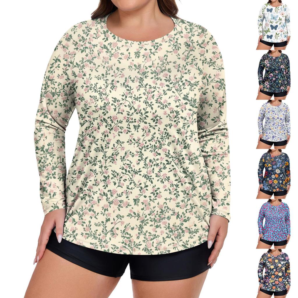 Women's Printed Large Size Long Sleeve Swimsuit Sun  Jacket Quick Dry Hiking Top