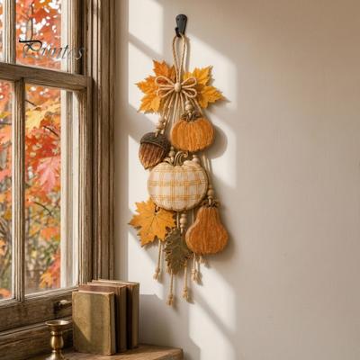Decoración de Cosecha de Calabaza, Guirnalda Colgante Rústica, Adorno de Madera con Opcional Guirnalda de Cuentas Cálidas Luces LED, Colgador de Puerta Delantera de Otoño para Pared de Granja