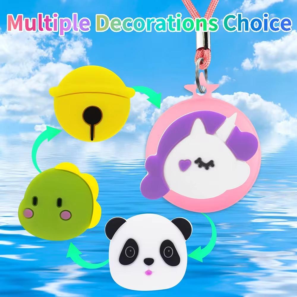 Silicone Kids Necklace with 4 Pack Cartoon Cap Necklace Holder Soft Protective Cover for AirTag