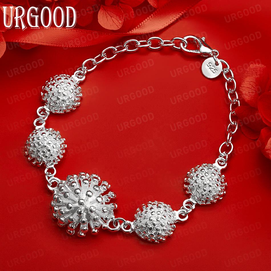 925 Sterling Silver Five Fireworks Side Chain Bracelet Gift Jewelry