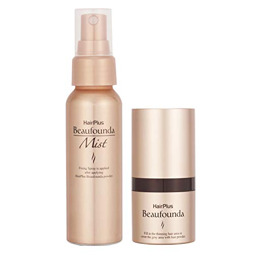 Aderans Hair Plus Beau Foundation Powder & Mist Set, Dark Brown, Conceals Thinning Hair, Gray Hair, Thickens Hair, Adds Volume, Hair Foundation, Gray