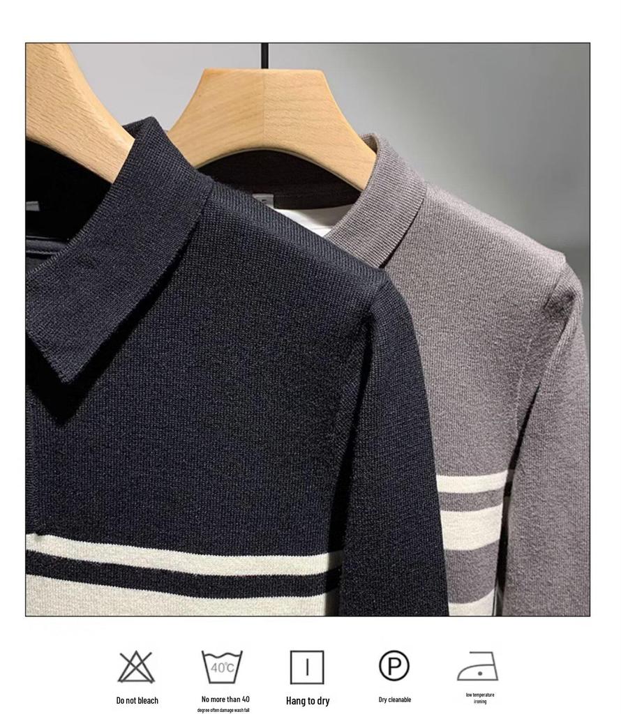 Men's Korean Color Block Striped Knit Polo Sweater - Trendy Autumn/Winter Fashion