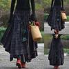 Gonna lunga scozzese alla moda da donna in stile folk retrò, gonna lunga a pieghe a vita alta irregolare