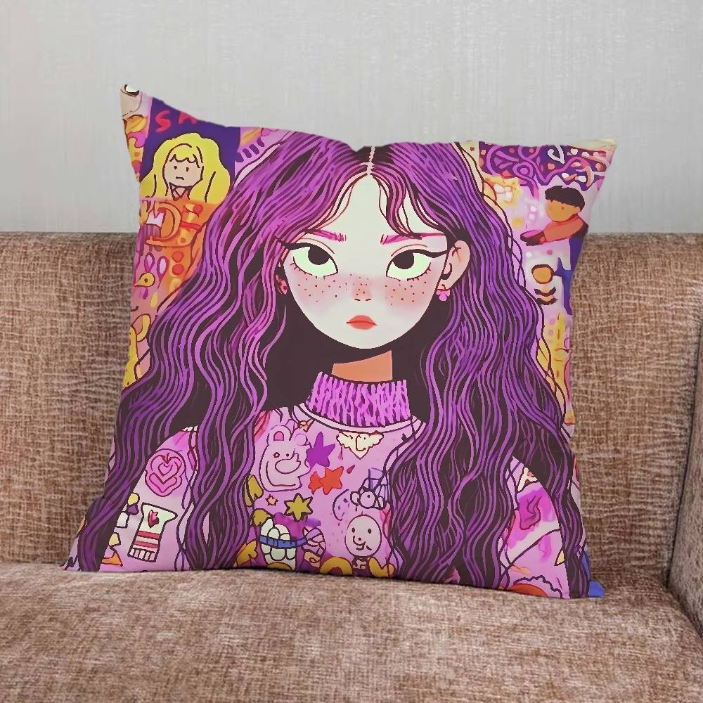 

Funny Art Girl Pillow Case Pillowcase Home Sofa Cushions Car Cushions Pillowcover Office Pillowshell Pillow 30x30cm 12x12in
