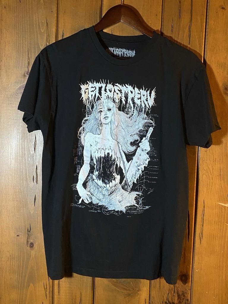 GLP Streetwear Metal Horror Anime Girl Black T-Shirt Large