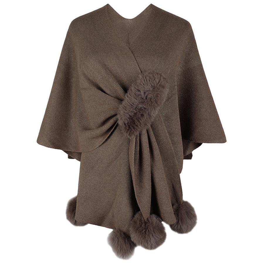 Fuzzy Ball Poncho Sweater Women's Autumn Winter New European and American Cross-Border Ladies Knit Open Shawl