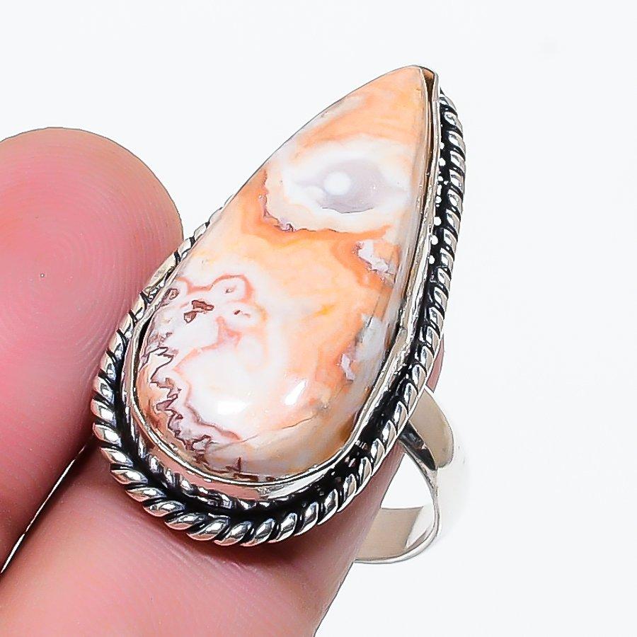 Natural Laguna Lace Agate Gemstone 925 Sterling Silver Jewelry Ring Size 9 AR-17718