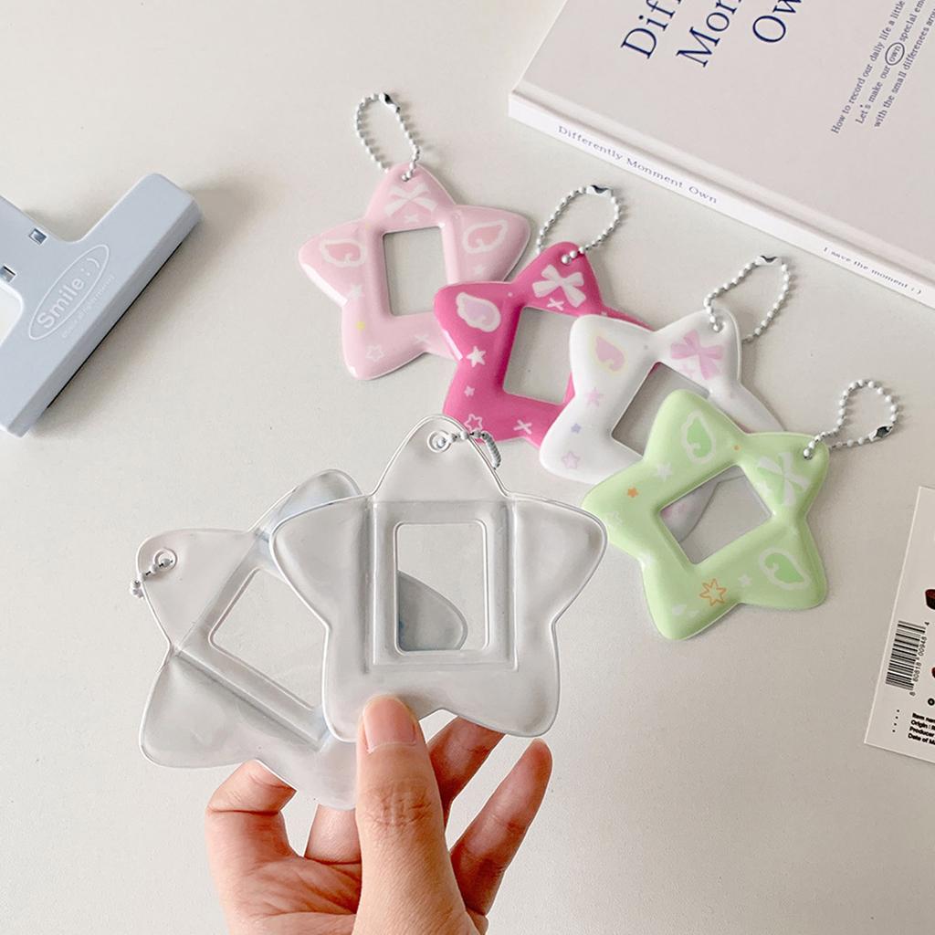 1 Inch Photo Holder Portable Photocard Holder with Keychain Star Shape Photo Card Sleeve for Students Office Workers