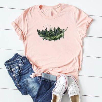 Feather Lovely Tee Top Fashion T Shirt Clothing 90s Sweet Style Trend Casual Short Sleeve Women Print Lady Female Graphic T-shirt