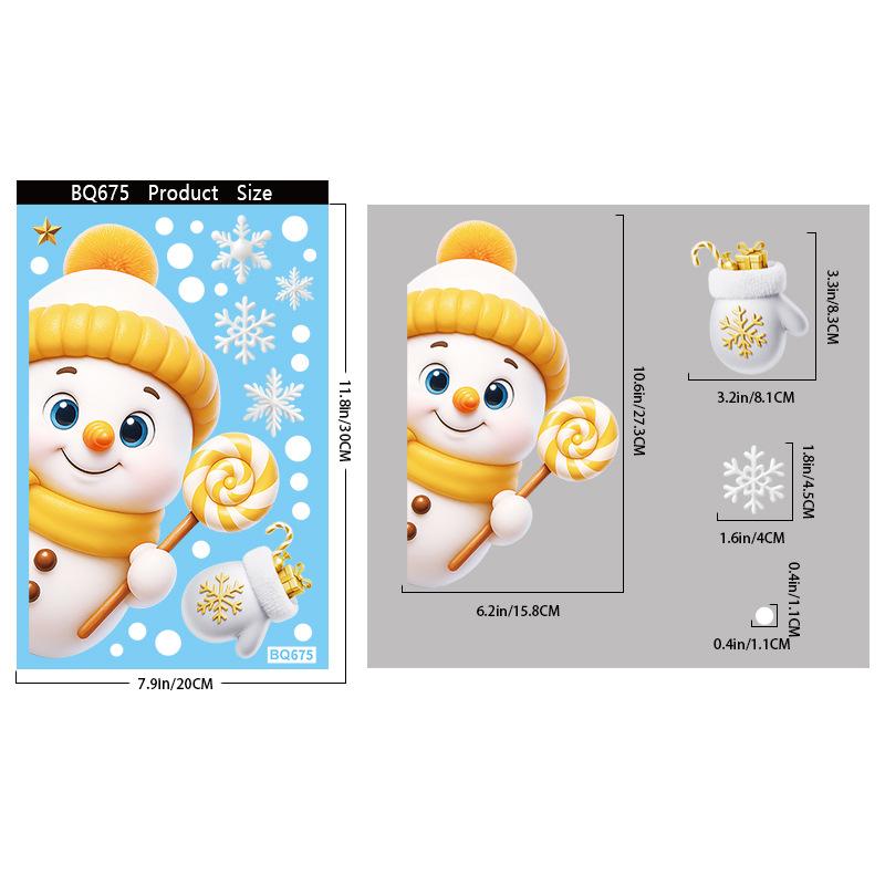 Christmas Snowflake Elk Snowman Glass Sticker Noel Ornaments Xmas Wall Stickers Merry Christma Decor Happy New Year Sticker