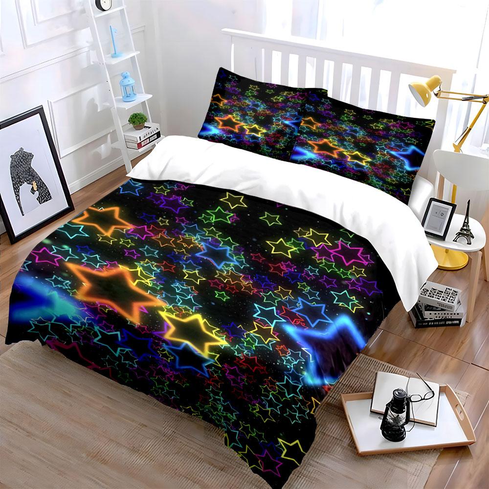 Colorful Neon Star Pattern. Bedding Sets Duvet Cover Sets Duvet Covers Pillowcases(1 * Duvet Cover 2 * Pillowcases Without Duvet Insert)