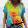 Women Short Sleeves V-Neck T-Shirt Oversized Beautiful Clothing Loose T Shirt Clothing Woman Flowers Print Top Pullover Outdoor