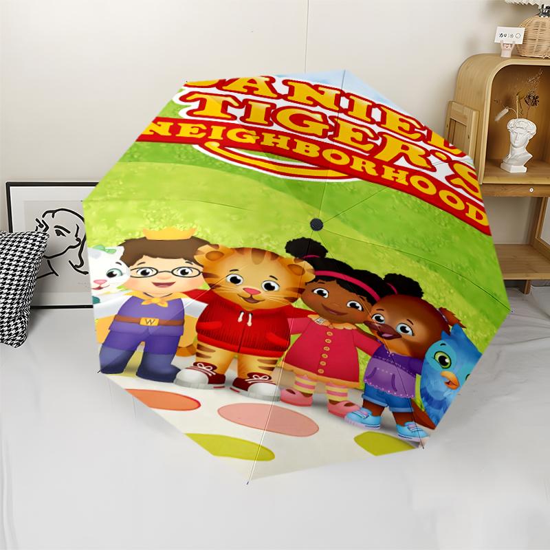 Daniel Tiger's Neighborhood Print Automatic Umbrella, 8 Rib Iron Frame, Plastic Handle, Suitable for Outdoor Travel &Daily , Ideal Gift