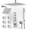Shower Faucet Set, 406 Mm Thermostatic Ceiling Mount Rainfall Shower System with 152 Mm Wall Mount Head, 6 Body Jets and Handheld Spray, Dual Rain