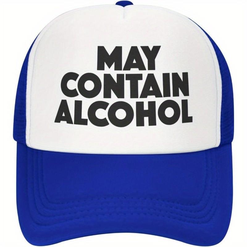 May Contain Alcohol Trucker Hat Pink White Adjustable Mesh Back Funny Novelty Cap One Size