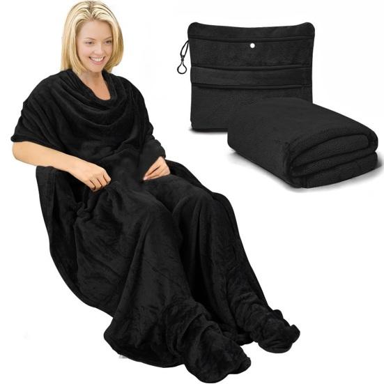 Neck Support Pillow Blanket Soft Fleece 2-in-1 Foldable Pillow Combo Flights Camping Car Trips Airplane Pillow Blanket with Luggage Strap