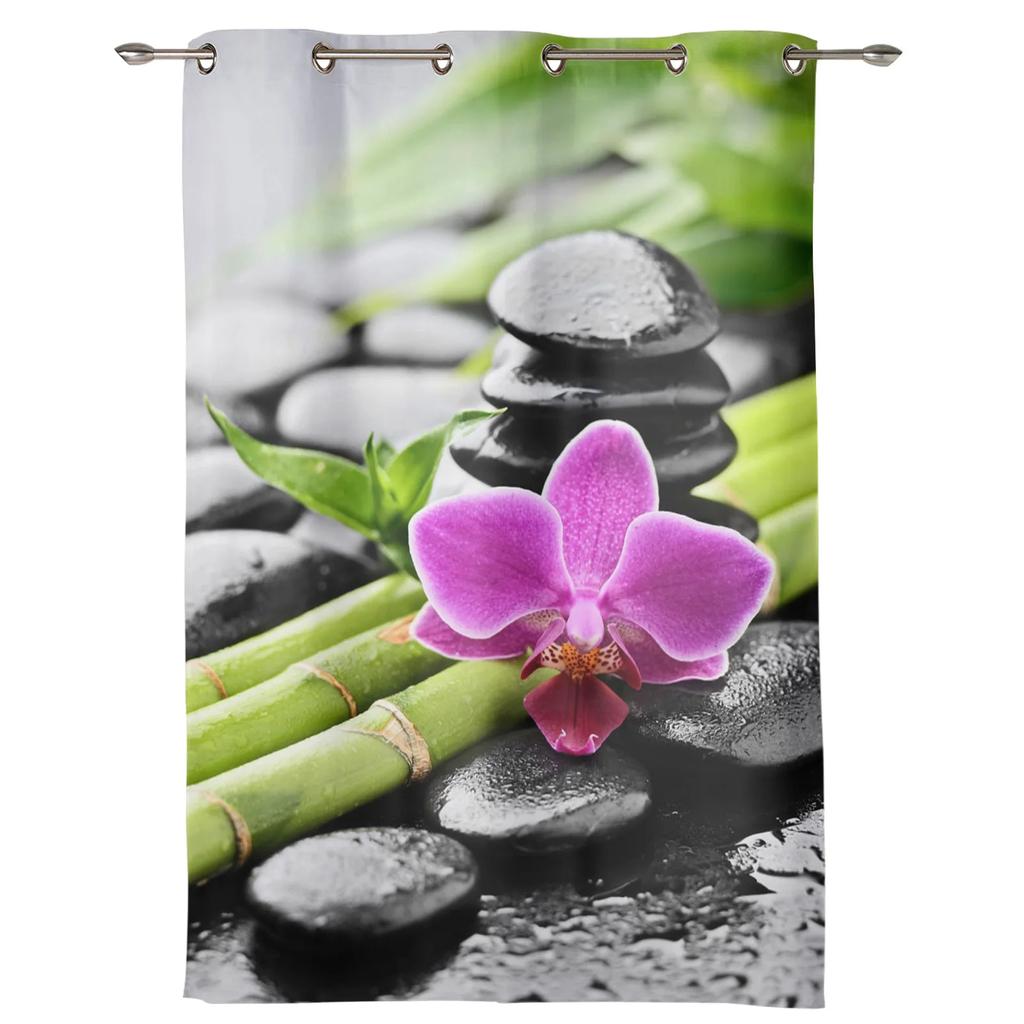Orchid Dewdrop Zen Stone Arrow Bamboo Curtains for Bedroom Living Room Drapes Kitchen Children's Room Window Curtain Home Decor