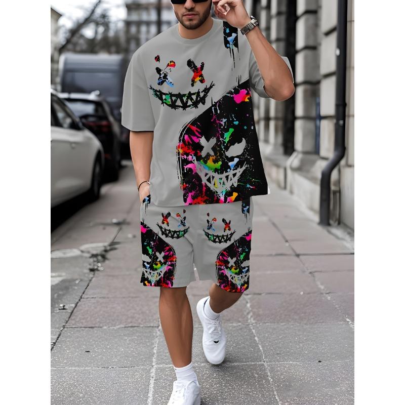 

Men s short-sleeved T-shirt + shorts set, breathable outdoor leisure sports summer long pants set S