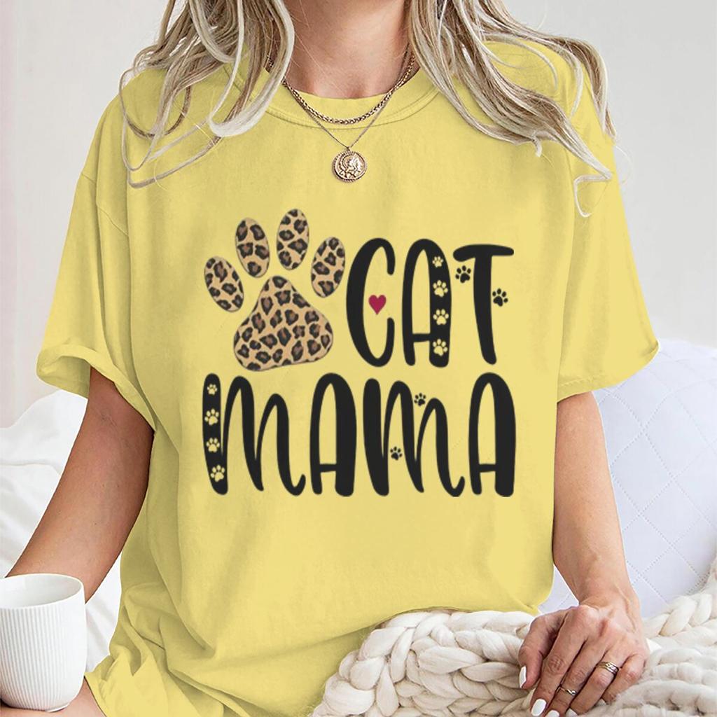 Cat Mama Vintage Cat Paw Printed T Shirts Women Casual Short Sleeve Tshirts Round Neck Tees For Animal Lover Gifts Female Tops