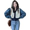 Contrasting Color Long-sleeved Sweater Cardigan Women's Autumn and Winter 2025 New Denim Splicing V-neck Short Casual Knitting