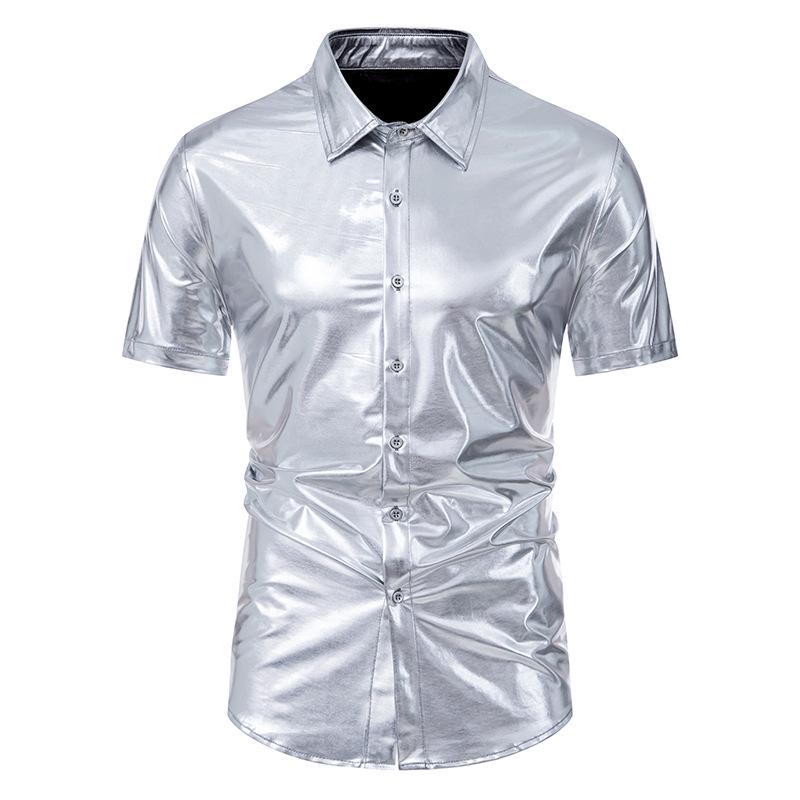 2024 European & American Men's Shiny Disco Short Sleeve Shirt - Youth Hot Stamping, European Size