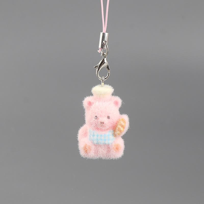 Cute Flocked 3D Resin Bear Keychain Sweet Creative Student Phone Chain Pendant Bag Accessory Phone Strap Gift