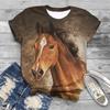 New Women T-Shirts Horse 3D Print Women's Round Neck Short Sleeve T Shirt Animal Graphic Tees Harajuku Y2K Tops Female Clothing