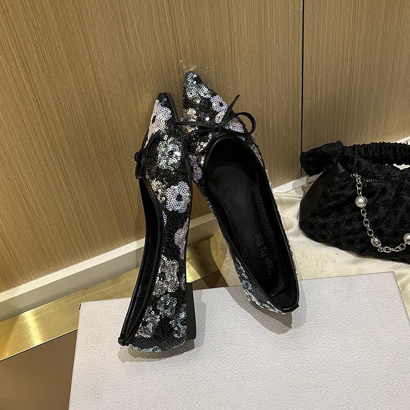 

Fashion Flat Shoes for Women 2025 Spring Autumn Sequins Bling Shallow Pointed Bow Ladie Shoe Plus Size Women s Shoes 41-43 Loafers Women 34 чёрный