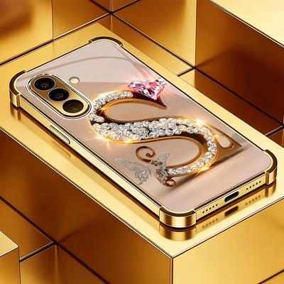 Carcasă de telefon din sticlă placată cu diamant, cu literă S, potrivită pentru Samsung Galaxy S26 S25 S24 S22 S21 S20 FE/Ultra/Plus, anti-cădere