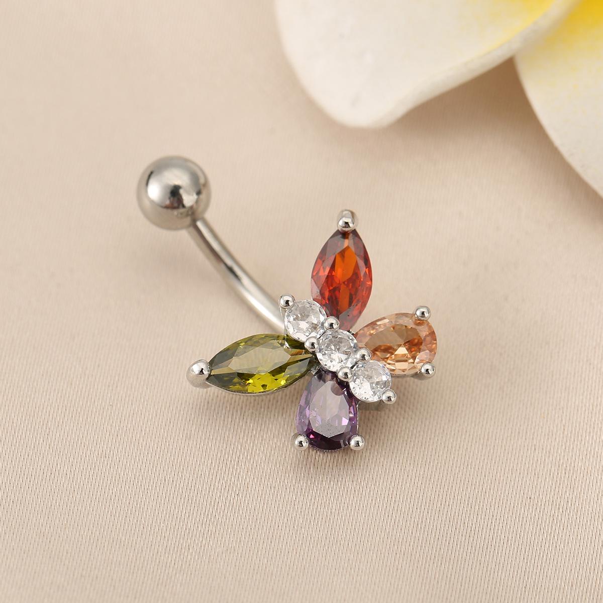 

Кольцо для пирсинга в виде крыльев бабочки с инкрустацией из циркона