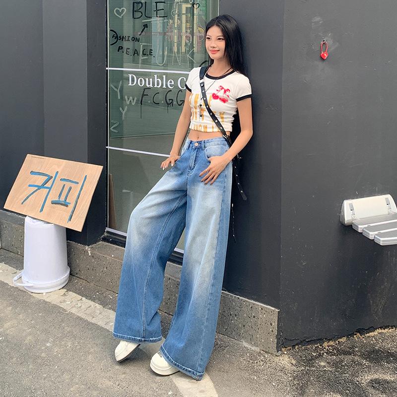 Women's Spring Straight-leg Pants Women's Spring High Waist Loose Hips To Make Them Look Slim Wide-leg Jeans Women's Spring