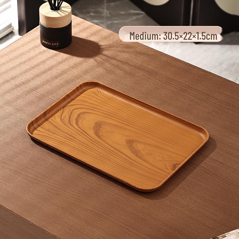 PP Wood Grain Plastic Serving Tray - Rectangular, Food Grade, Round Edges, Commercial Bread Plate.
