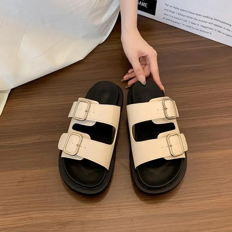 Fashion Women's Slippers Summer 2025 Fashion Open Toe Belt Buckle Outdoor Shoes for Women Classic Best Seller Comfortable Flat Slippers