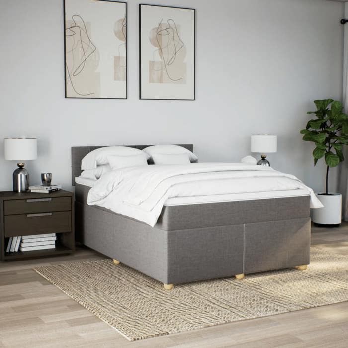 VidaXL Slat Bed Base with Mattress Taupe 160x200 Cm Fabric 3286735